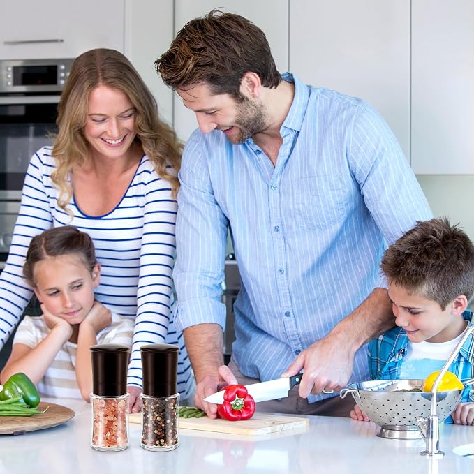 Vzaahu Salt and Pepper Grinder Set Brown, Refillable Small Shakers, Adjustable - Image 5