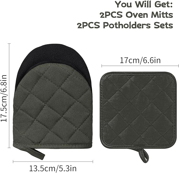 Oven Mitts and Pot Holders Set, Heat Resistant Silicone Kitchen Mini Oven - Image 2