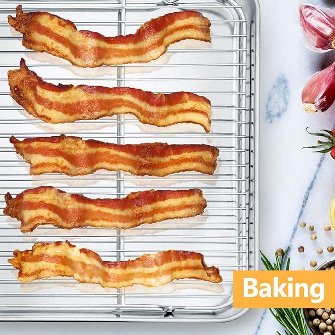 Baking Cooling Rack Set of 2, E-far 16.5"x11.5" Stainless Steel Metal Roasting - Image 4