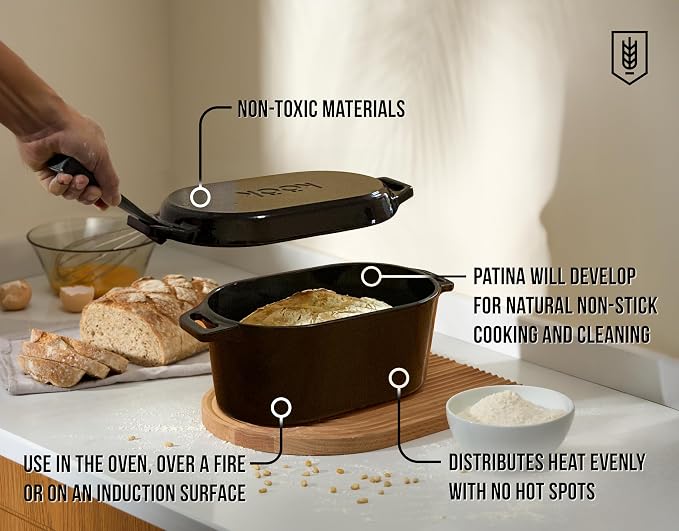 KooK Dutch Oven with Lid, Enameled Cast Iron Bread Baker, Dual Handles - Image 2