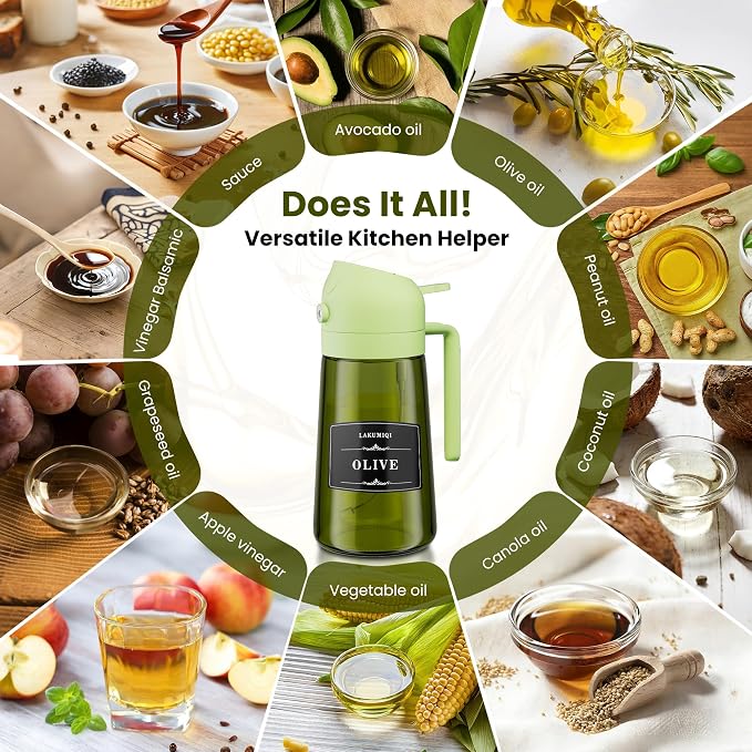 LAKUMIQI 2 in 1 Oil Sprayer for Cooking, 16oz Olive Oil Dispenser Bottle for - Image 9