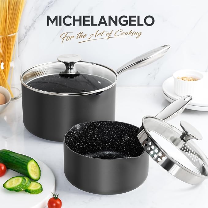 MICHELANGELO Hard Anodized Saucepan Set - Image 7