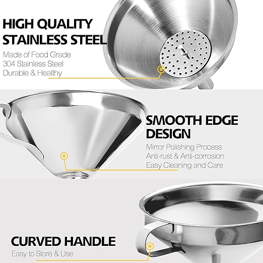 Anaeat 3 Pack Stainless Steel Kitchen Funnel Set - Image 3
