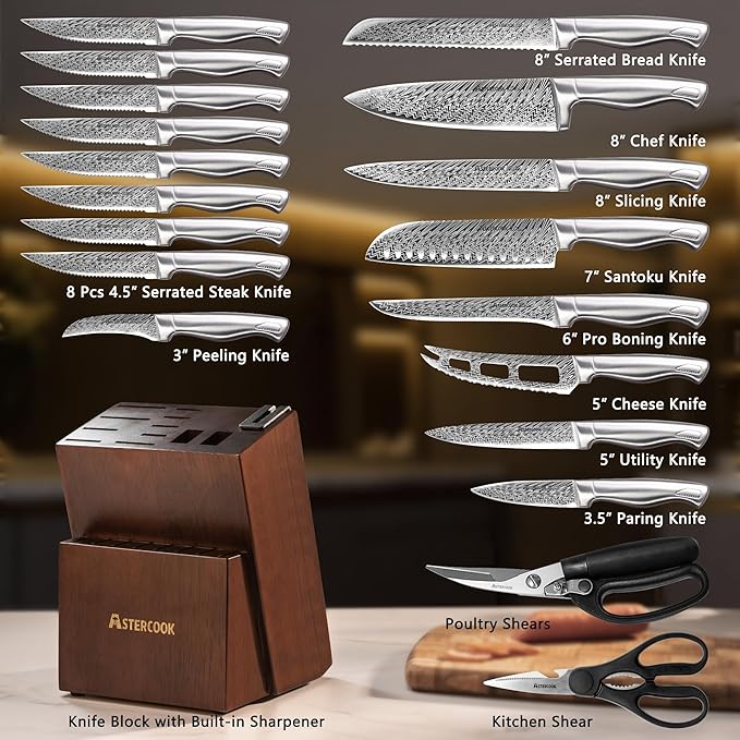 Knife Set, Astercook 21 Pieces Kitchen Knife Set - Image 3