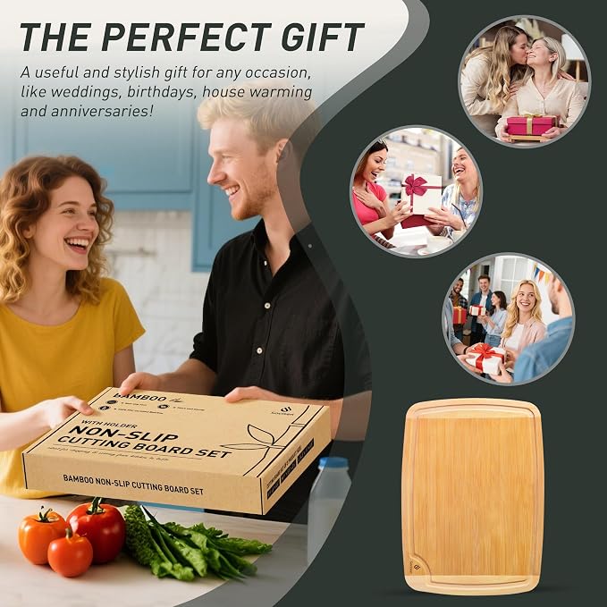Bamboo Cutting Board Set Non Slip Feet Over Sink Acrylic Counter Lip Glass - Image 6