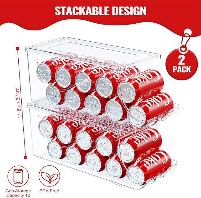SCAVATA 2 Pack Stackable Refrigerator Organizer, Soda Can Dispenser Pop Cans - Image 2