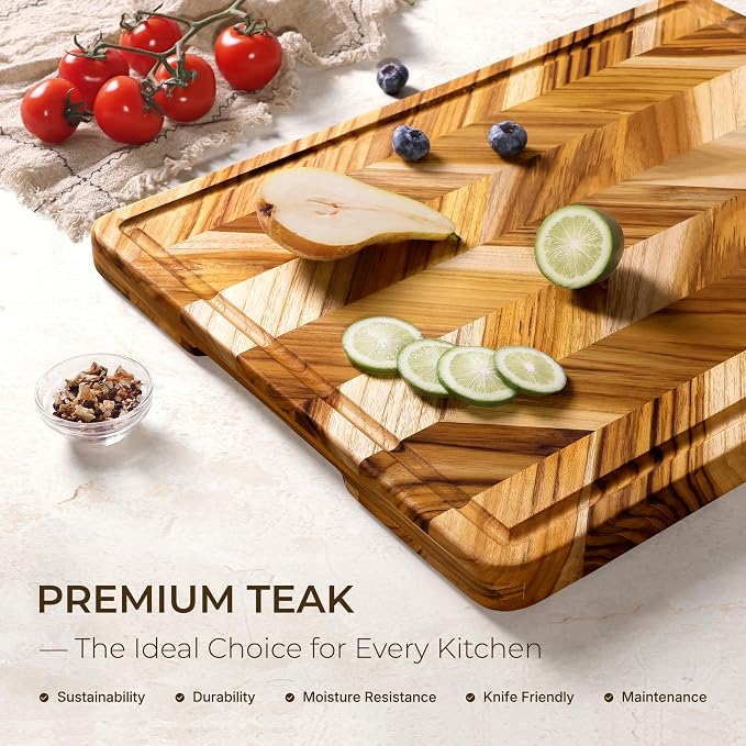 Teak Wood Cutting Board for Kitchen Extra 20'' Large End Grain Heavy Duty - Image 2