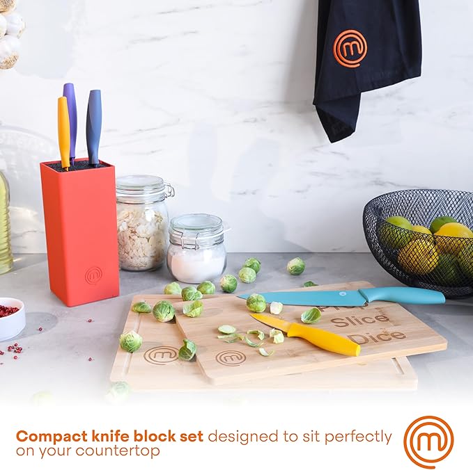 MasterChef Knife Block Set of 6 Kitchen Knives, Extra Sharp Stainless Steel - Image 3