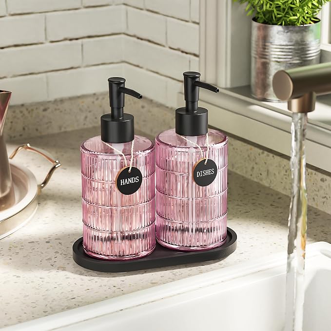 MASADI Soap Dispenser Set with Bamboo Tray, Dish and Hand Soap Lotion Dispenser - Image 5