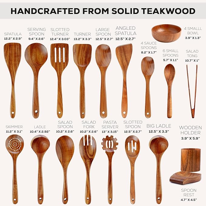 Zulay Kitchen 30-Piece Teak Wooden Utensils - Image 3