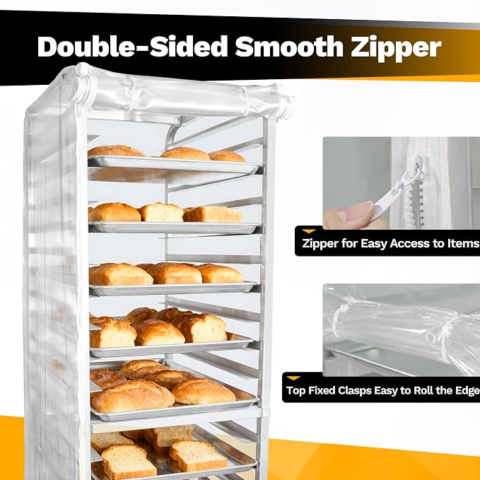 BIEAMA Bun Rack Cover – 20 Tier Commercial Bakers Racks Sheet Pan Rack Cover PVC - Image 3