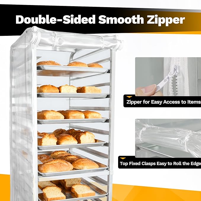 BIEAMA Bun Rack Cover – 10 Tier Commercial Bakers Racks Sheet Pan Rack Cover PVC - Image 3
