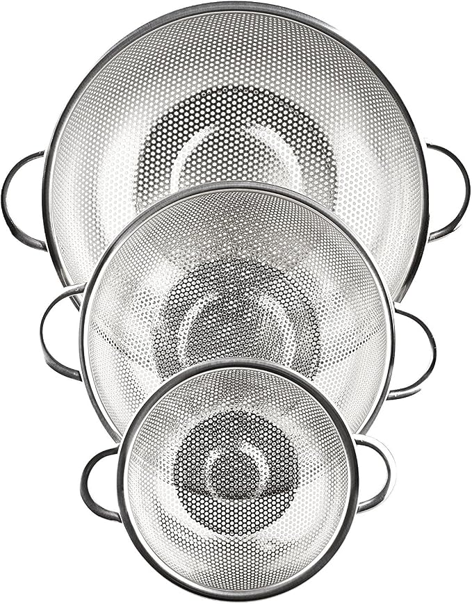 3-Piece Stainless Steel Mesh Micro-Perforated Strainer Colander Set - Image 3