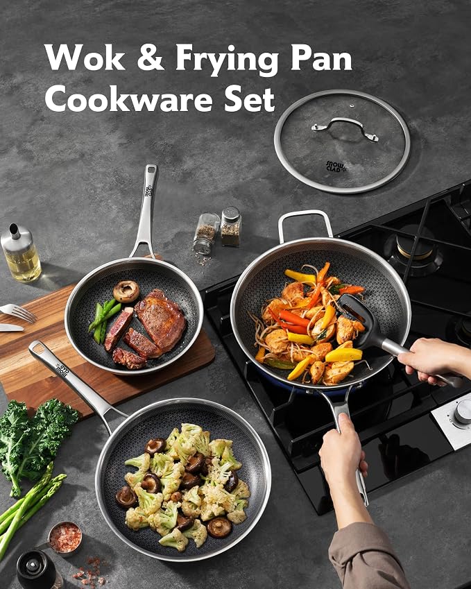 DOTCLAD 3-Piece Hybrid Stainless Steel Cookware Set-12 Inch Wok - Image 2