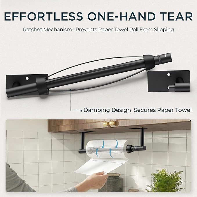 FORIOUS Paper Towel Holder Under Cabinet, Single Hand Operable - Image 2