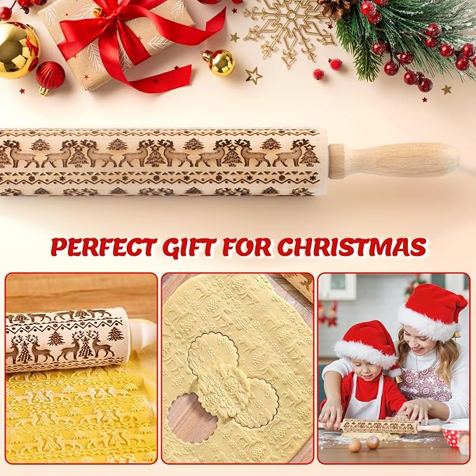 Stocking Stuffers Gifts for Women, Wooden Embossed Rolling Pin for Baking - Image 7