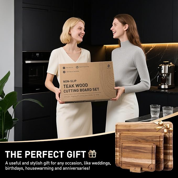 3 Pack Teak Wood Cutting Board Set - Image 8