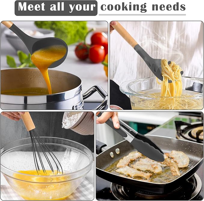 E-far Gray Silicone Cooking Utensils Set, 10-Piece Kitchen Utensils Set - Image 5