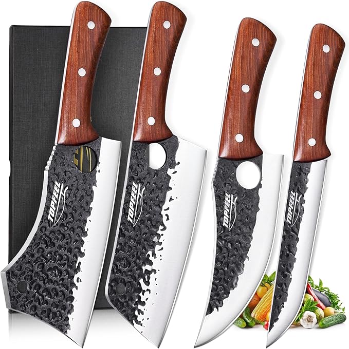 Topfeel 4PCS Meat Cleaver Set -Heavy Duty Bone Chopper & Meat Cleaver & Viking by Topfeel
