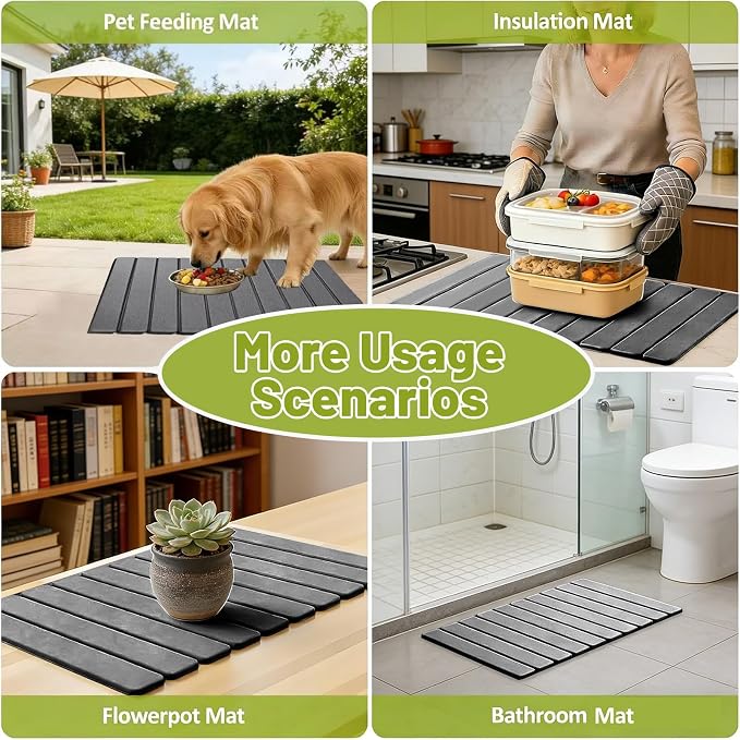 Large Stone Dish Drying Mat for Kitchen Counter, Water Absorbent Diatomaceous - Image 7