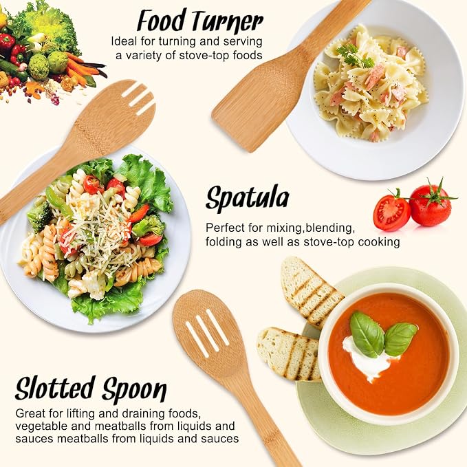 Wooden Spoons for Cooking, Heat-resistant Wood Serving Utensil Set Ideal for - Image 4