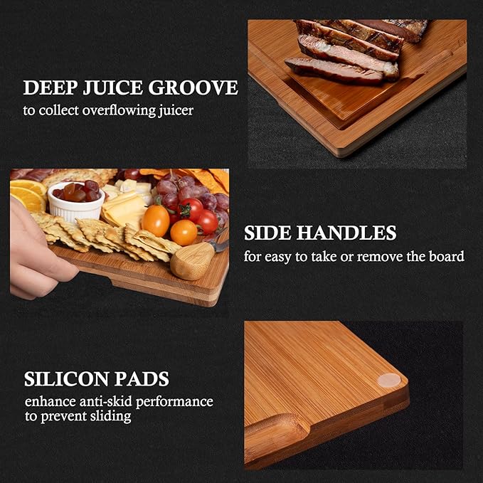 Empune Bamboo Cutting Board Set, Wood Cutting Boards - Image 2