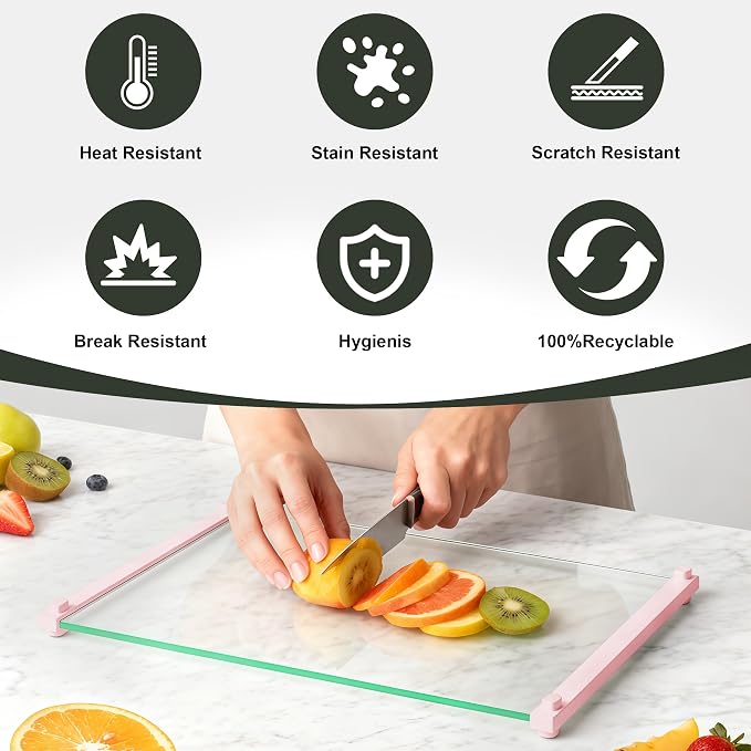 2PCS Glass Cutting Board with Silicone Grip, 80% Stronger Shatter Resistance - Image 4