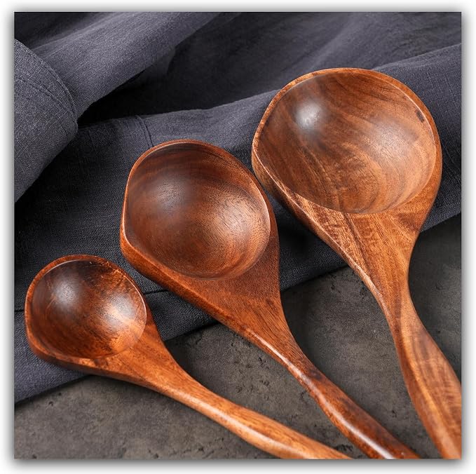 Wooden Ladle Spoon Set, 3 Size Teak Large Soup Ladel Wood Spoons - Image 6