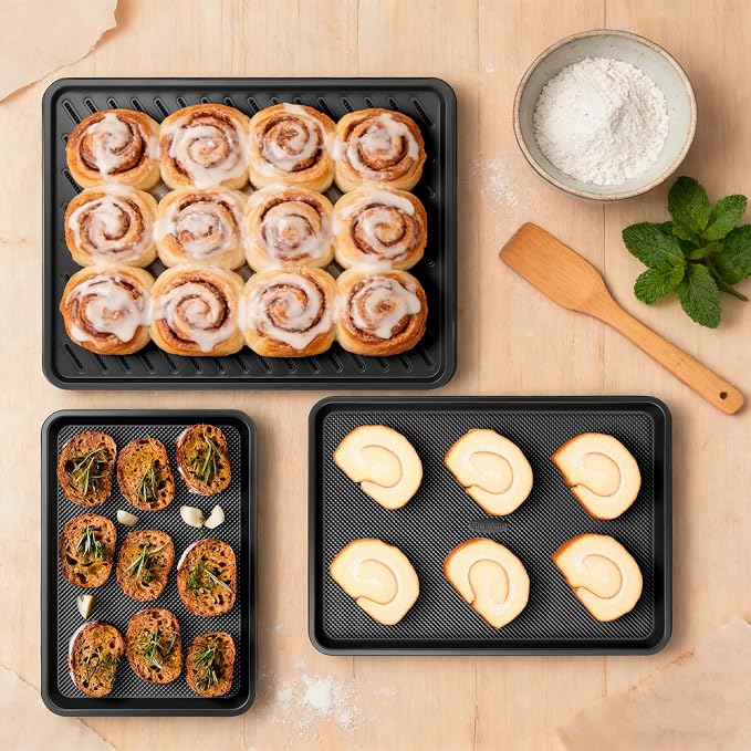 3 Pack Baking Sheet Pan Set, 0.8mm Thick Nonstick Cookie Sheets - Image 5