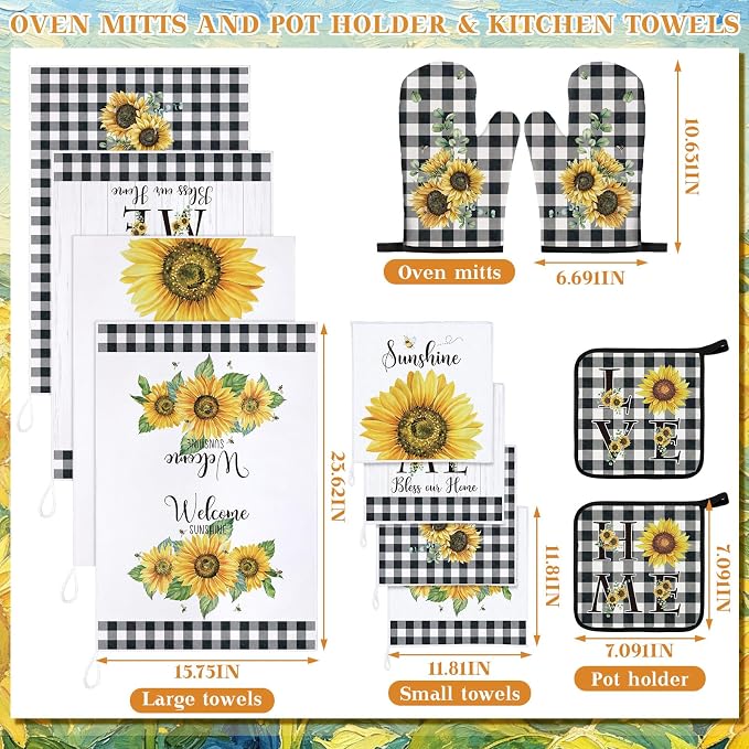 Bencailor 12 Pcs Farmhouse Sunflower Kitchen Decor and Accessories Sets 4 Black - Image 3