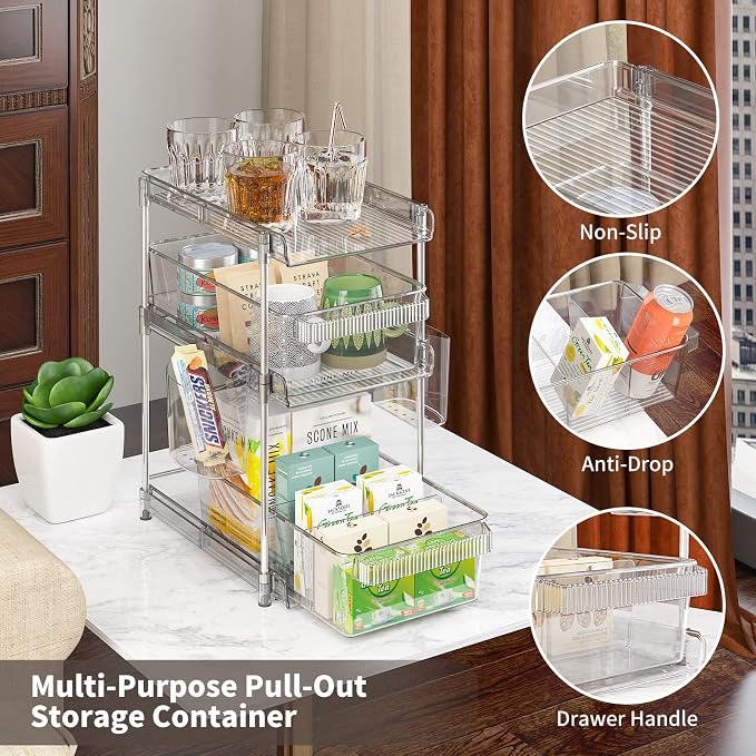Clear Bathroom Organizers 2 Sets 3 Tier, Pull Out Organizer and Storage - Image 3