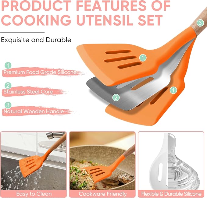 Herogo 5-Piece Cooking Utensils Set, Silicone Kitchen Utensils Set - Image 3