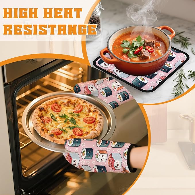 Cute Sushi Roll Japanese Oven Mitts and Pot Holders Set, Kitchen Decor Heat - Image 6