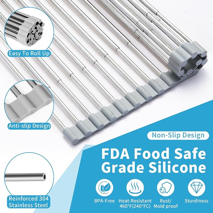 Expandable Roll-UP Dish Drying Rack-Large 304 Stainless Steel Dish Drainer Over - Image 7
