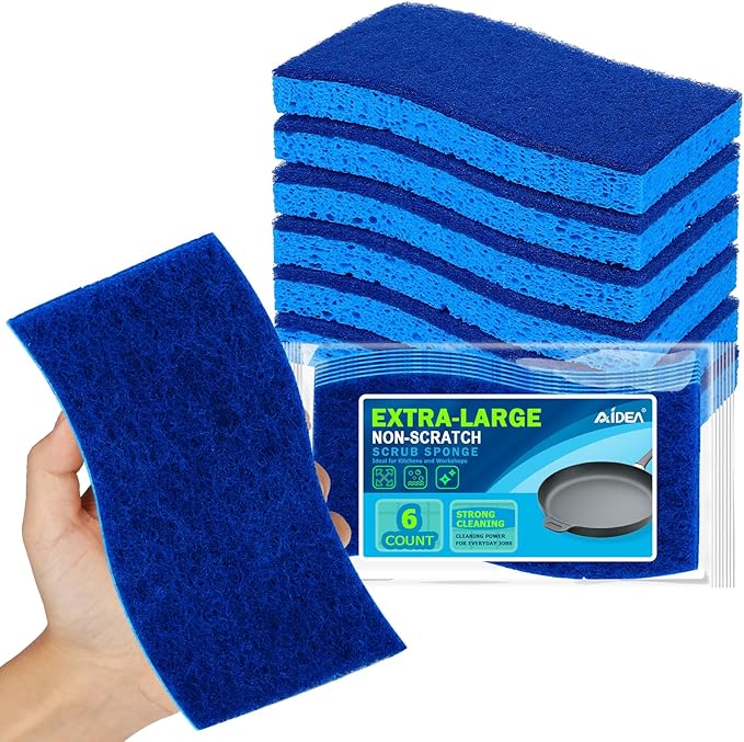 AIDEA XL Scrub Sponges Non-Scratch 6Count, Extra Large Sponges Kitchen by AIDEAHOME