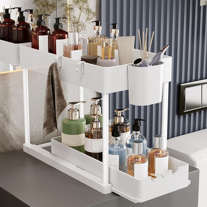 2 Pack Under Sink Organizers and Storage, 2-Tier Sliding Cabinet Organizer - Image 4