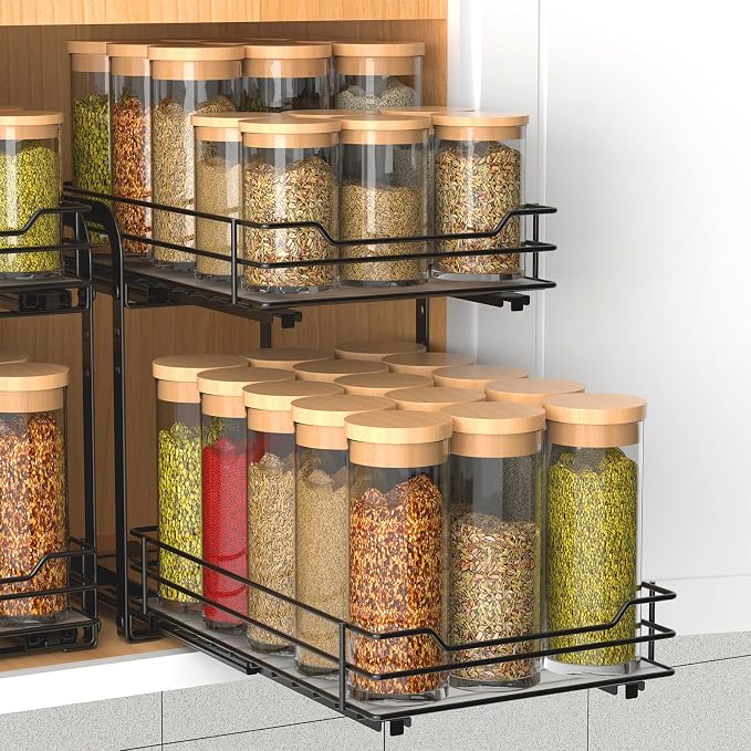 BOIVSHI 2-Tier Spice Rack, Pull Out Spice Racks Organizer by BOIVSHI