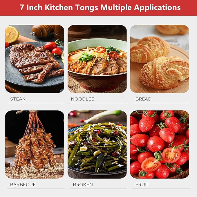 Mini Kitchen Tongs with Silicone Tips, 3-Piece Set, 7-Inch Non-Stick Tongs with - Image 6