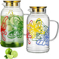 Buaic Glass Pitcher with Lid and Handle, 2 PACK 68 oz/2 Liter Vintage Hand by Buaic