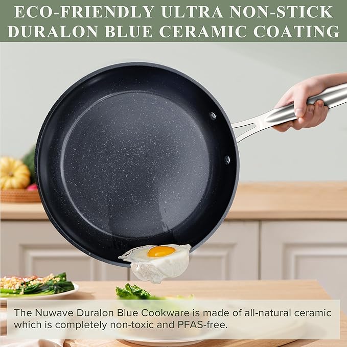 Nuwave Healthy Duralon Blue Ceramic Nonstick 12pc Cookware Set, Diamond Infused - Image 5
