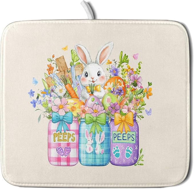 Easter Bunny Carrots Dish Drying Mat by Anyako