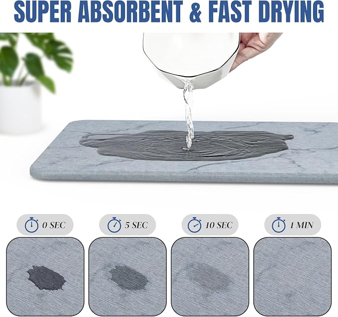 Quick Dry Stone Drying Mat for Kitchen Counter, Water-Absorbent Diatomaceous - Image 4