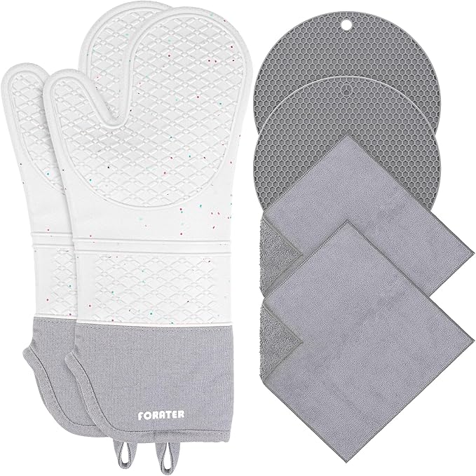 Extra Long Oven Mitts and Potholders 6Pcs Set, 500°F Heat Resistant Kitchen by FORATER