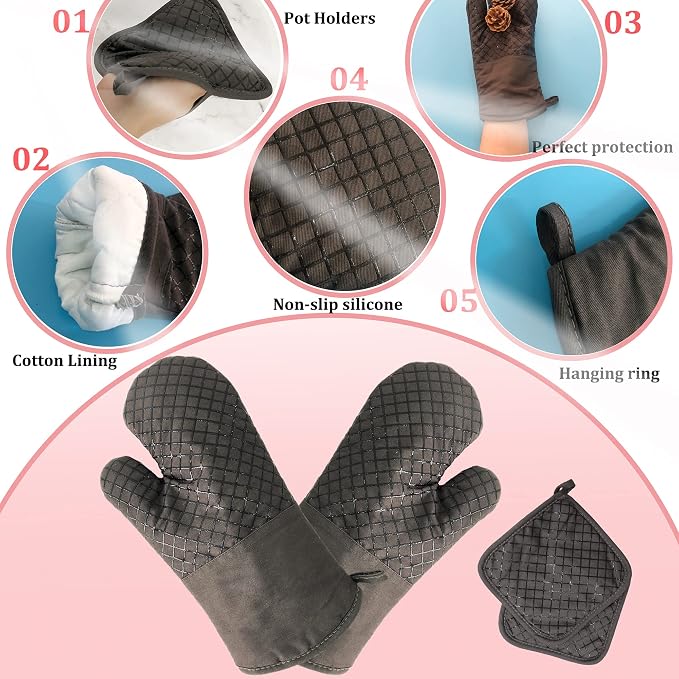 4 Pcs Oven Mitts and Pot Holders, 500°F High Heat Resistant Kitchen Oven Mitts - Image 3