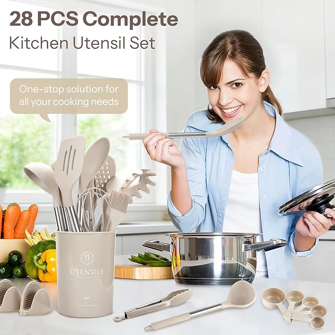 NCUE Silicone Cooking Utensils Set, Food Grade Silicone and Stainless Steel - Image 2