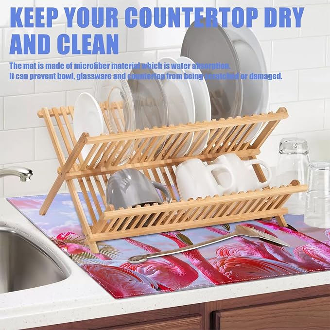Spring Summer Flamingo Dish Drying Mat - Image 5
