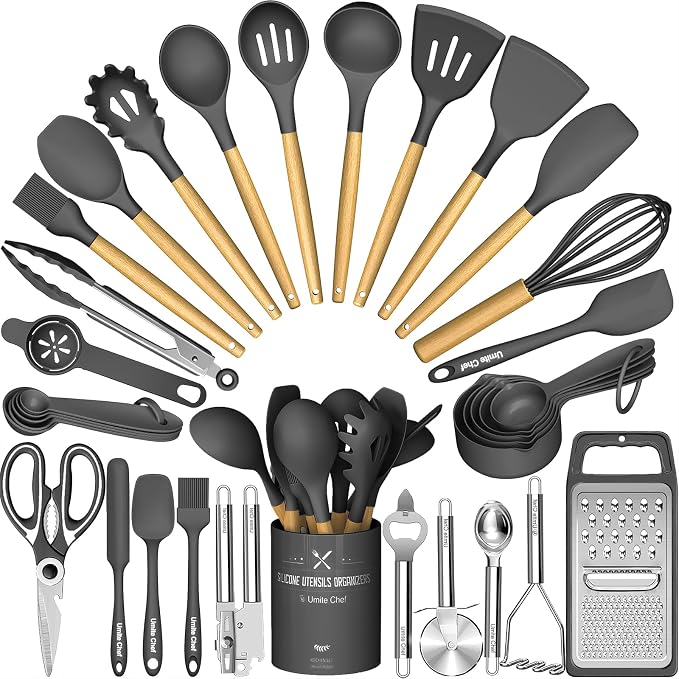 Umite Chef Silicone Kitchen Utensil Set, Wood Handles by UmiteChef