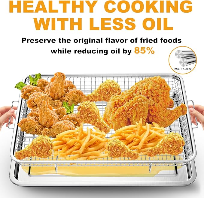2 Pack Air Fryer Basket for Oven, Large Air Fryer Basket and Tray Stainless - Image 2