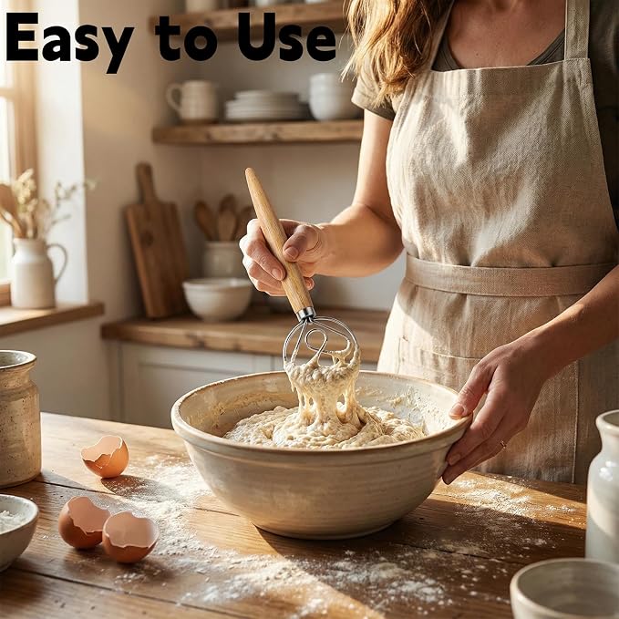 TEEVEA Danish Dough Whisk for Sourdough Bread, Wooden Handle Stainless Steel - Image 8