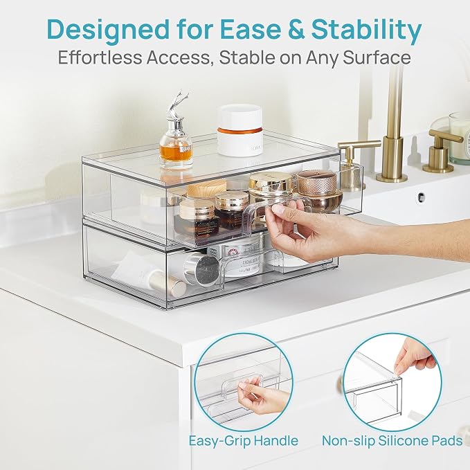 Vtopmart 12.1''W Clear Stackable Storage Drawers, 4 Pack Acrylic Plastic - Image 7